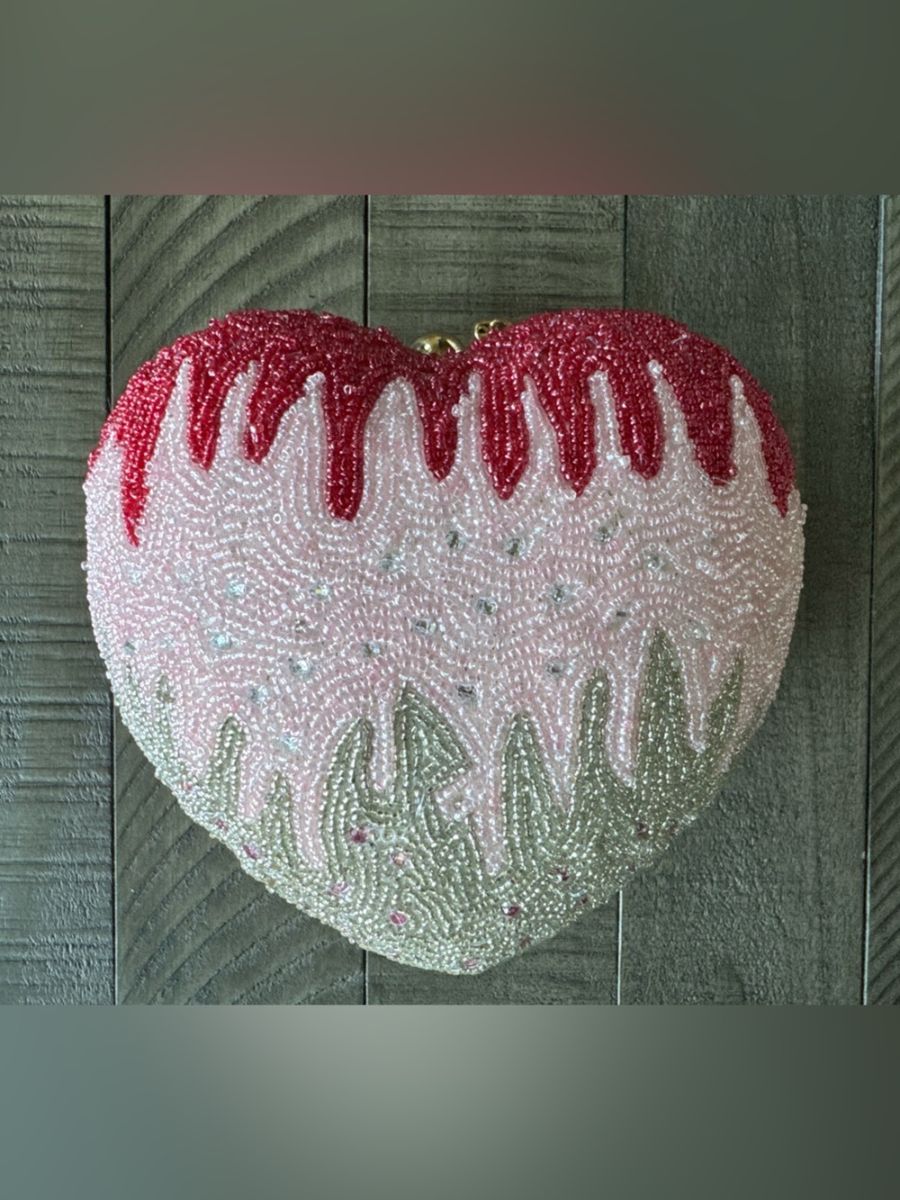 Lulu Pink & Red Beaded Heart Novelty Drip Handbag/Bag/Clutch - Picture 13 of 16